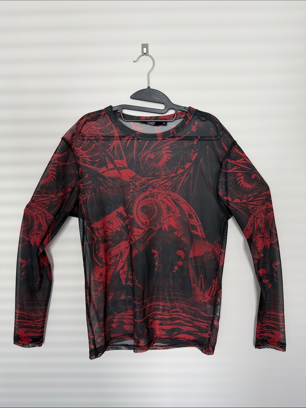 Jaded London Black & Red Graphic Mesh Long Sleeve Tee